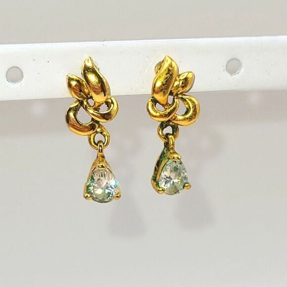 Rhinestone Gold Drop Earrings - Picture 1 of 6